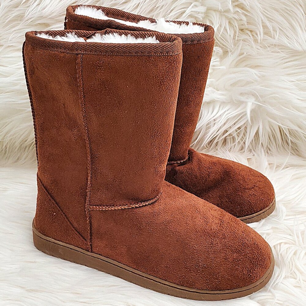 Daws Brown Faux Suede Microfiber Mid-Calf Winter Boots SZ 6